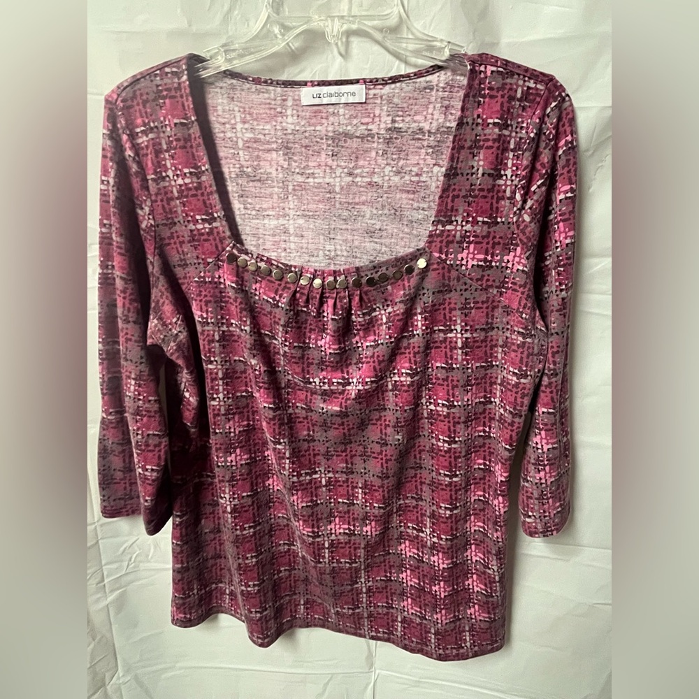 Liz Claiborne Pink and Gray Textured Blouse